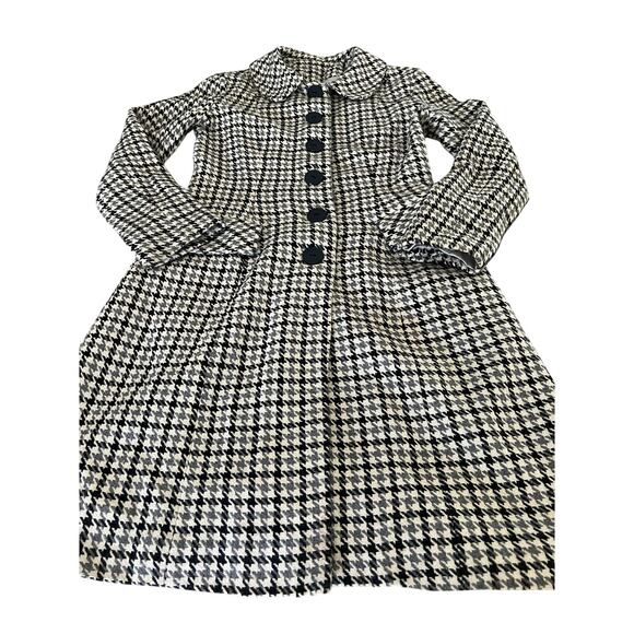 Vintage Houndstooth Check Coat Fully Lined Collar Dress Knee Length Handmade - Picture 3 of 14